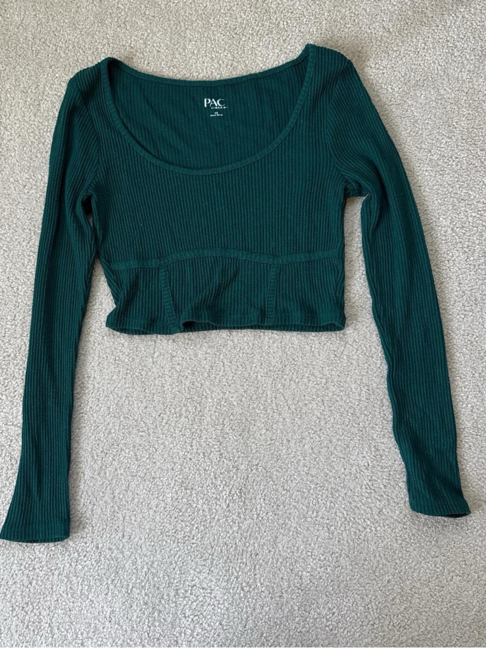PacSun Ribbed Long-Sleeve Scoop Neck Crop Top With Corset Detail - Dark Green
